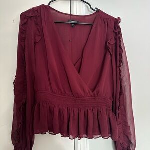 Express Women's Burgundy Ruffle Blouse